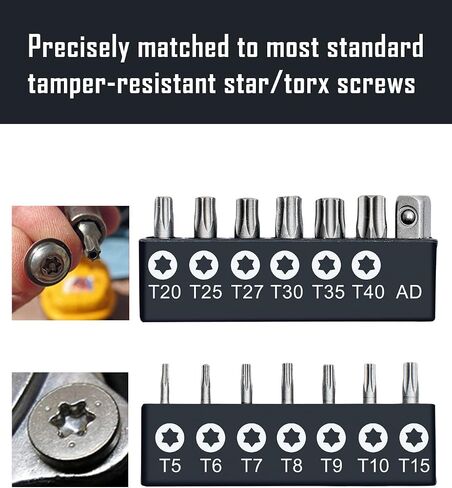 ROTATION 14-Piece Tamper Resistant Star Bits, Chrome Vanadium Steel, T5 - T40 Impact Grade Security Torx Bit Set, 1/4-inch Hex Shank in Kuwait