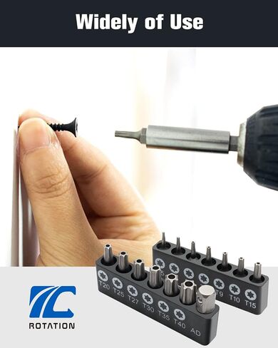 ROTATION 14-Piece Tamper Resistant Star Bits, Chrome Vanadium Steel, T5 - T40 Impact Grade Security Torx Bit Set, 1/4-inch Hex Shank in Kuwait