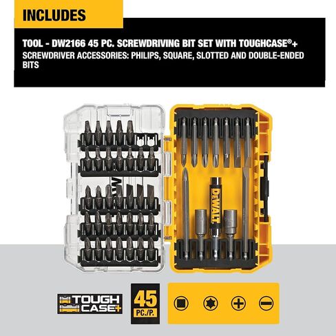 DEWALT Screwdriver Bit Set with Tough Case, 45-Piece (DW2166), Grey/Silver Screwdriving Set with Tough Case in Kuwait