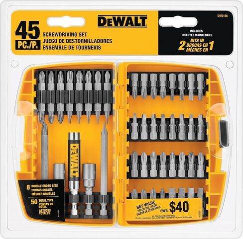 DEWALT Screwdriver Bit Set with Tough Case, 45-Piece (DW2166), Grey/Silver Screwdriving Set with Tough Case in Kuwait