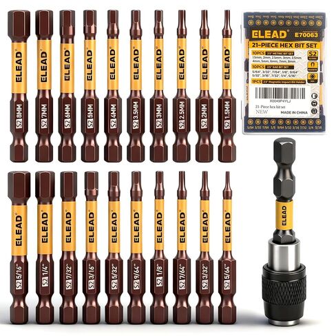 21-Piece 2.5" Allen-Wrench Hex Drill Bit Set, Durable Impact Allen Key Set, Long-Lasting Strong Magnetic Hex Screwdriver Bit Set, SAE & Metric Size, Mechanic Automotive Furniture DIY Home Repairs in Kuwait