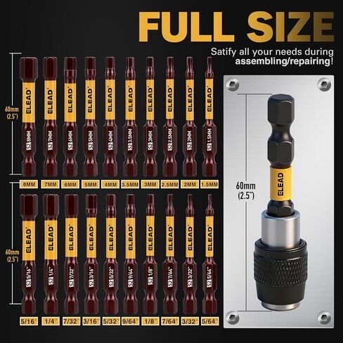 21-Piece 2.5" Allen-Wrench Hex Drill Bit Set, Durable Impact Allen Key Set, Long-Lasting Strong Magnetic Hex Screwdriver Bit Set, SAE & Metric Size, Mechanic Automotive Furniture DIY Home Repairs in Kuwait