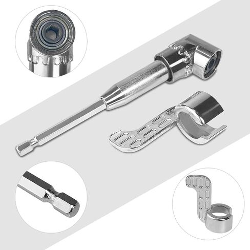 Guyuyii 90°/105° Right Angle Drill Attachment Kit and 11.8" Flex Extension | for DIY, Tight-Space Drilling, Automotive, Furniture Repair with 1/4" Hex, Compatible with Power Drill/Screwdriver, Silver in Kuwait