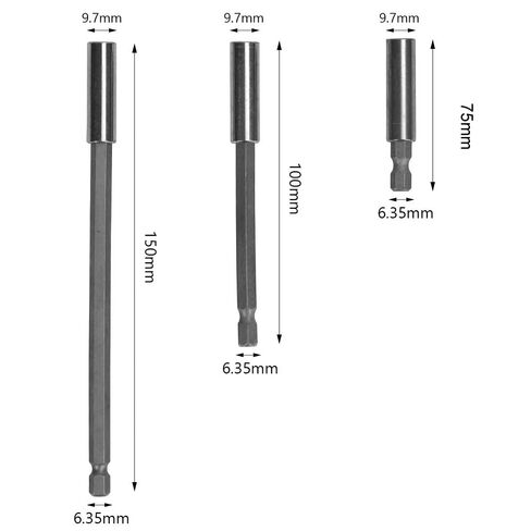 Magnetic Extension Kit 3 Pieces 1/4 Inch Hexagonal - 75 100 150 mm Shank - Quick Release for Drill, Screw, Nut - Hand Drive in Kuwait