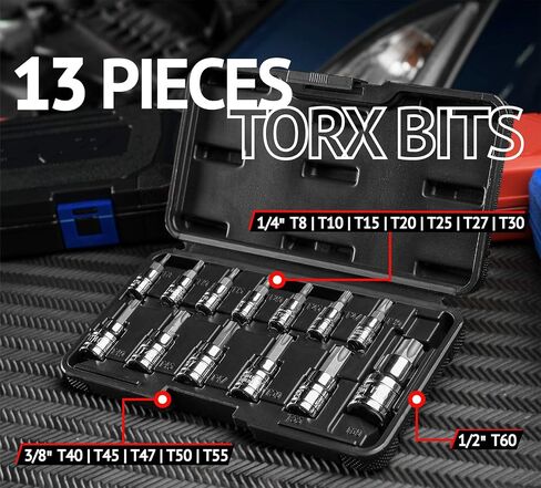 EPAuto Torx Bit Socket Set, Star Socket T8-T60, Cr-V, 13 Pieces in Kuwait