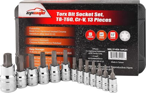 EPAuto Torx Bit Socket Set, Star Socket T8-T60, Cr-V, 13 Pieces in Kuwait