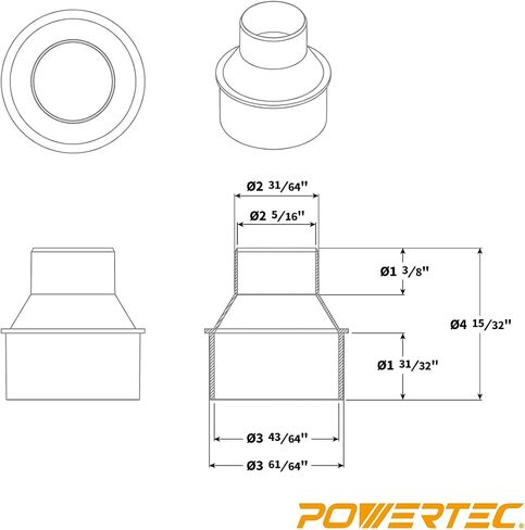 POWERTEC 70488 Dust Collector Fittings, Router Table Dust Collection System w/Y Fitting, Hoses, Reducers Shop Vac Works w/BOSCH PR20EVS, Makita & Porter Cable, Not Compatible with Lift Router Tables in Kuwait
