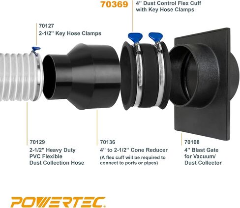 POWERTEC 70127 2-1/2 Inch Key Hose Clamp, Adjustable Stainless Steel Hose Clamps for Dust Collector and Dryer Vent Hose, Worm Gear Clamp, 5 pack in Kuwait