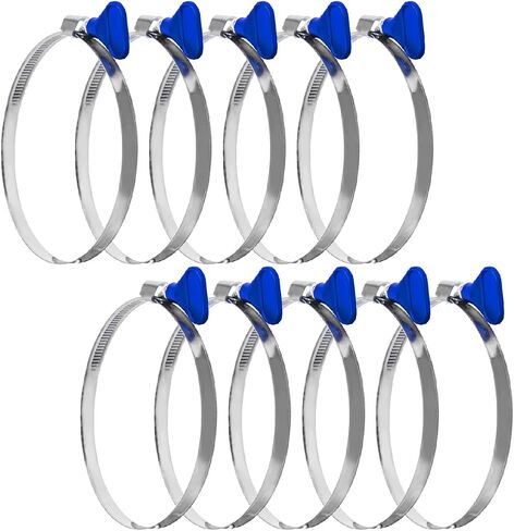 POWERTEC 70260 4 Inch Key Hose Clamp, Thumb Screw Key Adjustable Stainless Steel Hose Clamps for Dust Collection, Dust Collector and Dryer Vent Hose, Pipe Clamp, RV Clamp, Worm Gear Clamp, 10 pack in Kuwait
