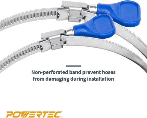 POWERTEC 70260 4 Inch Key Hose Clamp, Thumb Screw Key Adjustable Stainless Steel Hose Clamps for Dust Collection, Dust Collector and Dryer Vent Hose, Pipe Clamp, RV Clamp, Worm Gear Clamp, 10 pack in Kuwait
