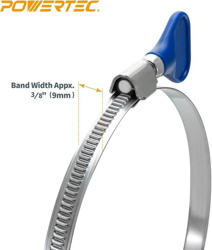 POWERTEC 70260 4 Inch Key Hose Clamp, Thumb Screw Key Adjustable Stainless Steel Hose Clamps for Dust Collection, Dust Collector and Dryer Vent Hose, Pipe Clamp, RV Clamp, Worm Gear Clamp, 10 pack in Kuwait