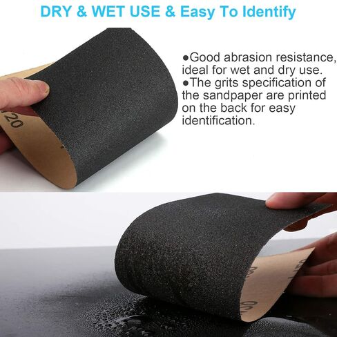 Sand Paper, 48 PCS Sandpaper, 120 to 5000 Assorted Grit Sandpaper Sheets, 9 x 3.6 Inch Premium Wet Dry Sandpaper for Wood Furniture Finishing, Metal Sanding, Automotive Polishing in Kuwait