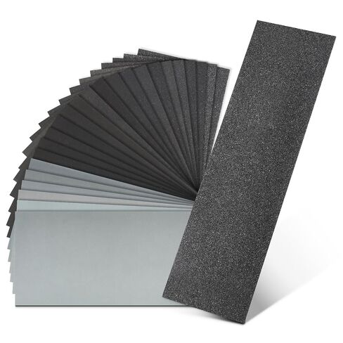 24PCS Sandpaper Assortment 12 Grits Wet Dry Sandpaper Sheets,Silicon Carbide Sanding Paper 120 to 3000 Grit Fine Sandpapers and Coarse Sand Paper for Metal, Wood Furniture and Automotive (9x3.6 Inch) in Kuwait