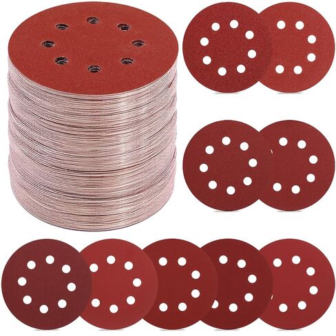 YNZDRWA 70 PCS 5 Inch 8-Hole Sanding Discs, 9 Mixed Grits | 40 80 120 180 240 320 400 600 800 Grit Hook and Loop Sandpaper for Random Orbital Sander in Kuwait