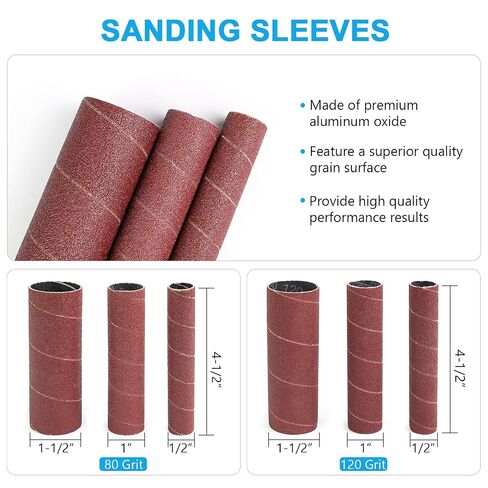 Spindle Sander Adaptor 4-1/2" x 1/2" with Rubber Sanding Drum Kit OD 3/4", 1", 1-1/2" and Sandpaper Sleeves Grit# 80,120 - S/10 in Kuwait