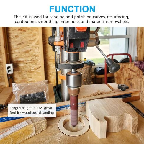 Spindle Sander Adaptor 4-1/2" x 1/2" with Rubber Sanding Drum Kit OD 3/4", 1", 1-1/2" and Sandpaper Sleeves Grit# 80,120 - S/10 in Kuwait