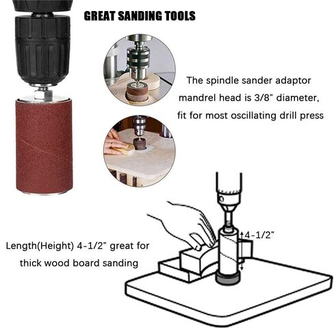 Spindle Sander Adaptor 4-1/2" x 1/2" with Rubber Sanding Drum Kit OD 3/4", 1", 1-1/2" and Sandpaper Sleeves Grit# 80,120 - S/10 in Kuwait