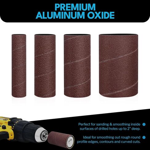 LINE10 Tools 28pk Sanding Drum and Sleeves Set, Spindle Sander Attachment for Drill and Drill-Press, Die-Grinder, 2-inch Extra Long Surface, 1/4-inch Shank 60, 80, 120 and 240 Grit in Kuwait
