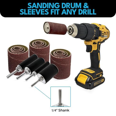 LINE10 Tools 28pk Sanding Drum and Sleeves Set, Spindle Sander Attachment for Drill and Drill-Press, Die-Grinder, 2-inch Extra Long Surface, 1/4-inch Shank 60, 80, 120 and 240 Grit in Kuwait