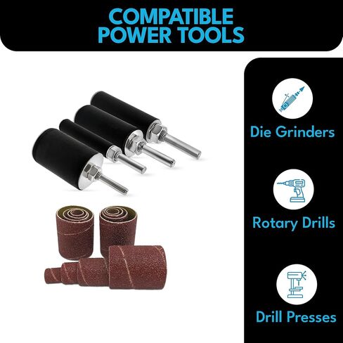 LINE10 Tools 28pk Sanding Drum and Sleeves Set, Spindle Sander Attachment for Drill and Drill-Press, Die-Grinder, 2-inch Extra Long Surface, 1/4-inch Shank 60, 80, 120 and 240 Grit in Kuwait