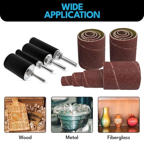 LINE10 Tools 28pk Sanding Drum and Sleeves Set, Spindle Sander Attachment for Drill and Drill-Press, Die-Grinder, 2-inch Extra Long Surface, 1/4-inch Shank 60, 80, 120 and 240 Grit in Kuwait