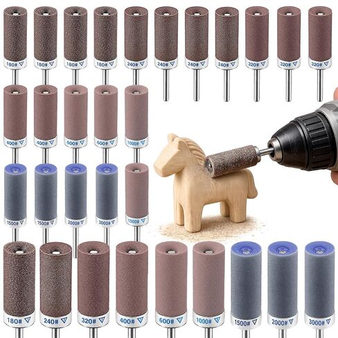 30Pcs Sanding Drums for Dremel Rotary Tool with 1/8" Shank, Sanding Sticks for Plastic Wood Metal Grinding Polishing, 180/240/320/400/600/1000/1500/2000/3000 Grits in Kuwait