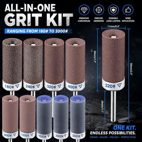 30Pcs Sanding Drums for Dremel Rotary Tool with 1/8" Shank, Sanding Sticks for Plastic Wood Metal Grinding Polishing, 180/240/320/400/600/1000/1500/2000/3000 Grits in Kuwait
