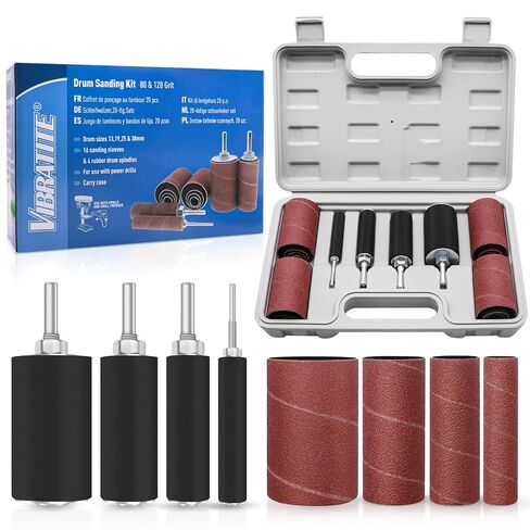 VIBRATITE 20PCS Sanding Drum Kit, 80 & 120 Grit Spindle Sander Sleeves | Fits Drills and Rotary Tools, Ideal for Woodworking, Paint Removal, Metal Finishing and Surface Polishing Projects in Saudi Arabia