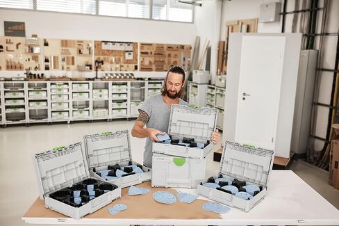 Festool 578193 Granat 5-Inch (125mm) Abrasive Systainer³ SYS-STF D125 GR-Set | 125 mm sandpaper assortment P60-P220, for random orbital sanders, in Systainer M 112, ideal for VOC paints and hardwood in Kuwait