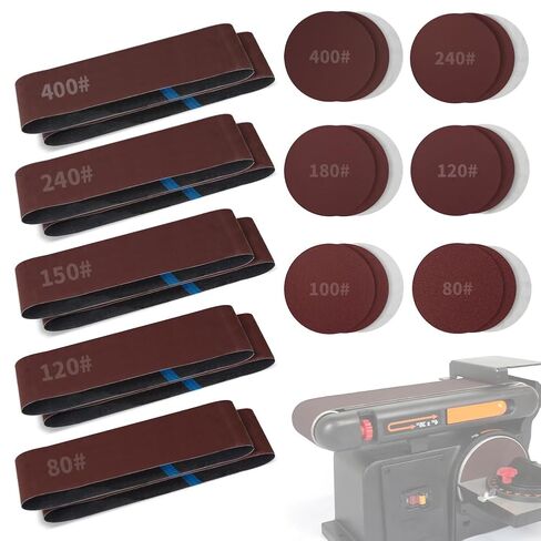 Sanding Belts & PSA Sanding Discs Set - 10 Pack 4x36 Inch Aluminum Oxide Belts (80/120/150/240/400 Grit) and 18 Pack 6-Inch Self-Adhesive Discs (80/100/120/180/240/400 Grit) for Wood, Metal Polishing in Kuwait