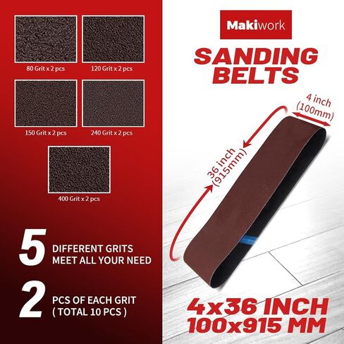 Sanding Belts & PSA Sanding Discs Set - 10 Pack 4x36 Inch Aluminum Oxide Belts (80/120/150/240/400 Grit) and 18 Pack 6-Inch Self-Adhesive Discs (80/100/120/180/240/400 Grit) for Wood, Metal Polishing in Kuwait