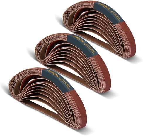 POWERTEC 1/2 x 18 Inch Sanding Belts, 50PK, 10 each of 40/80/120/180/240 Grits, Aluminum Oxide Belt Sander Sanding Belt Assortment for Air File Belt Sander, Woodworking, Metal Polishing (40182-1) in Kuwait