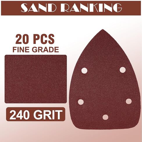 400 Grit Mouse Sander Sandpaper, Jamiikury 5 Hole Detail Sander Sandpaper Palm Sander Paper Mouse Sanding Pads Hook and Loop Sanding Sheets - Pack of 20 in Kuwait