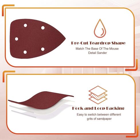 400 Grit Mouse Sander Sandpaper, Jamiikury 5 Hole Detail Sander Sandpaper Palm Sander Paper Mouse Sanding Pads Hook and Loop Sanding Sheets - Pack of 20 in Kuwait