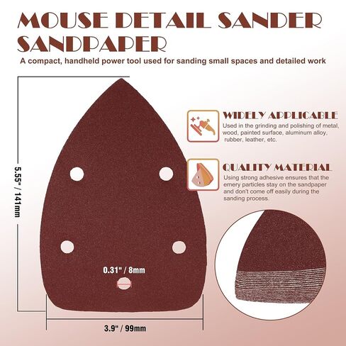 400 Grit Mouse Sander Sandpaper, Jamiikury 5 Hole Detail Sander Sandpaper Palm Sander Paper Mouse Sanding Pads Hook and Loop Sanding Sheets - Pack of 20 in Kuwait