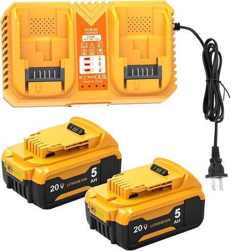2Packs 5.0Ah Battery Replacement for Dewalt 20v Battery with DCB102 Battery Charger Station (Yellow) in Kuwait