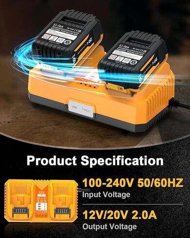 2Packs 5.0Ah Battery Replacement for Dewalt 20v Battery with DCB102 Battery Charger Station (Yellow) in Kuwait