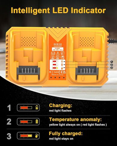 2Packs 5.0Ah Battery Replacement for Dewalt 20v Battery with DCB102 Battery Charger Station (Yellow) in Kuwait