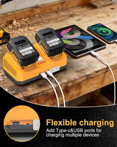 2Packs 5.0Ah Battery Replacement for Dewalt 20v Battery with DCB102 Battery Charger Station (Yellow) in Kuwait