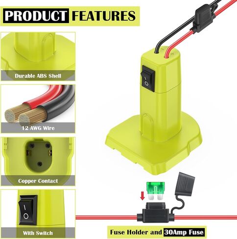 1 Packs Power Wheel Adapter for Ryobi 18V Battery Adapter Power Wheel Battery Conversion Kit with Switch, Fuses & Wire Terminals, 12AWG Wire, Power Connector for DIY RC Car Toys and Robotics in Kuwait