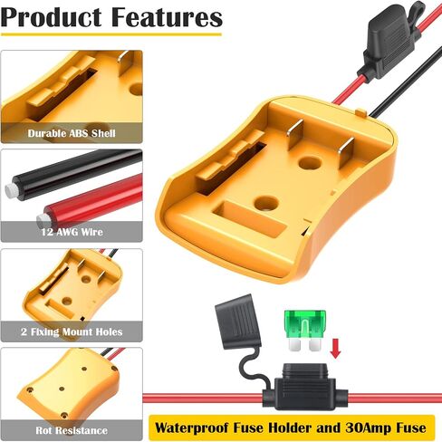 2 Packs Power Wheel Adapter for Dewalt 20V Battery Adapter Power Wheel Battery Converter Kit with Fuses & Wire Terminals, 12AWG Wire, Power Connector for DIY Rc Car Toys, Robotics and Rc Truck in Kuwait