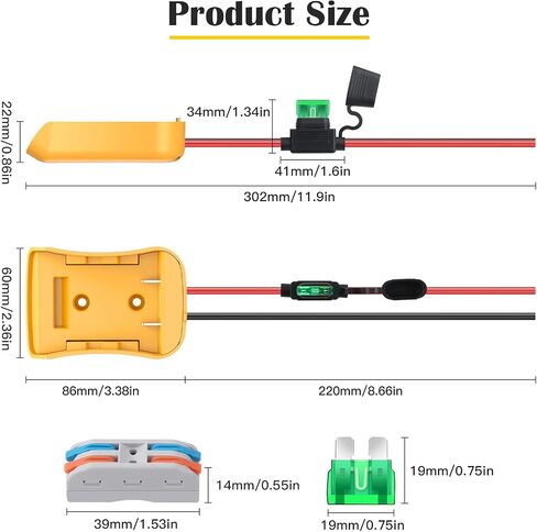 2 Packs Power Wheel Adapter for Dewalt 20V Battery Adapter Power Wheel Battery Converter Kit with Fuses & Wire Terminals, 12AWG Wire, Power Connector for DIY Rc Car Toys, Robotics and Rc Truck in Kuwait