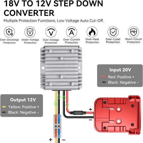 18V to 12V Step Down Converter for Milwaukee M18 Battery, 240W DC 12V Voltage Regulator for Power Wheel Adapter, Ride On Toy Car, DIY Projects, Buck Converter with Switch & Over-Discharge Protection in Kuwait