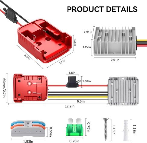 18V to 12V Step Down Converter for Milwaukee M18 Battery, 240W DC 12V Voltage Regulator for Power Wheel Adapter, Ride On Toy Car, DIY Projects, Buck Converter with Switch & Over-Discharge Protection in Kuwait