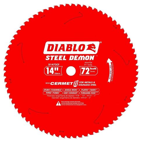Diablo Steel Demon Cermet II Saw Blade for Medium Metal - Triple Chip Cutting Action - 14" x 72-Teeth, 1800 Max RPM - D1472CF in Kuwait
