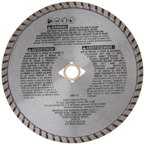 DEWALT Diamond Blade for Block and Brick, Dry/Wet Cutting, Continuous Rim, 7-Inch (DW4712) in Kuwait