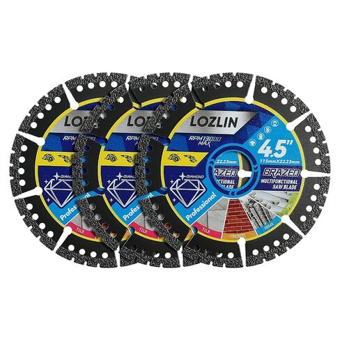 LOZLIN Diamond Blades 3-Pack 4.5" Diamond Multi-Purpose Saw Blades - Heavy Duty Angle Grinder Discs for Cutting Marble/Quartz/Stone/Tile/Metal/Plastic (Black Teeth) in Kuwait
