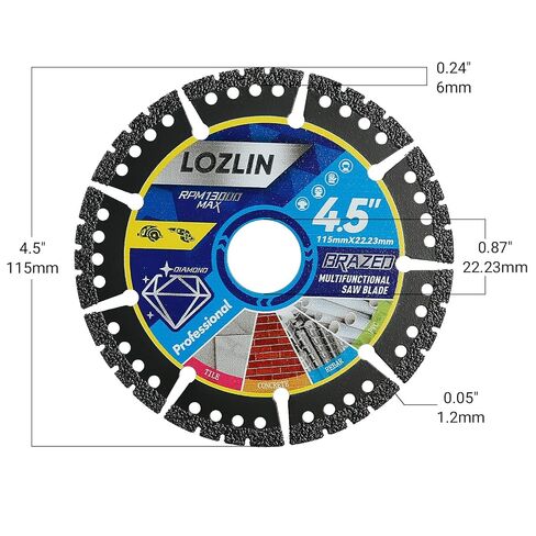 LOZLIN Diamond Blades 3-Pack 4.5" Diamond Multi-Purpose Saw Blades - Heavy Duty Angle Grinder Discs for Cutting Marble/Quartz/Stone/Tile/Metal/Plastic (Black Teeth) in Kuwait