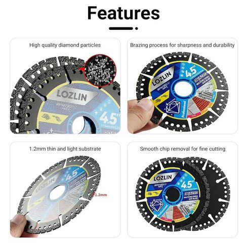 LOZLIN Diamond Blades 3-Pack 4.5" Diamond Multi-Purpose Saw Blades - Heavy Duty Angle Grinder Discs for Cutting Marble/Quartz/Stone/Tile/Metal/Plastic (Black Teeth) in Kuwait