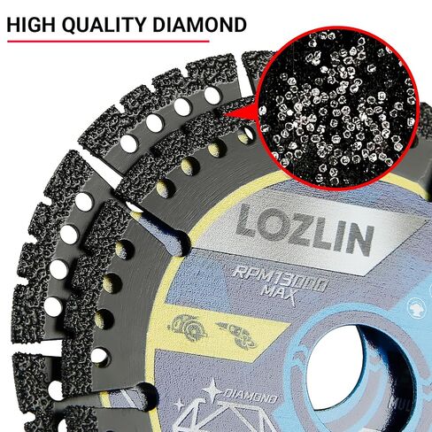 LOZLIN Diamond Blades 3-Pack 4.5" Diamond Multi-Purpose Saw Blades - Heavy Duty Angle Grinder Discs for Cutting Marble/Quartz/Stone/Tile/Metal/Plastic (Black Teeth) in Kuwait